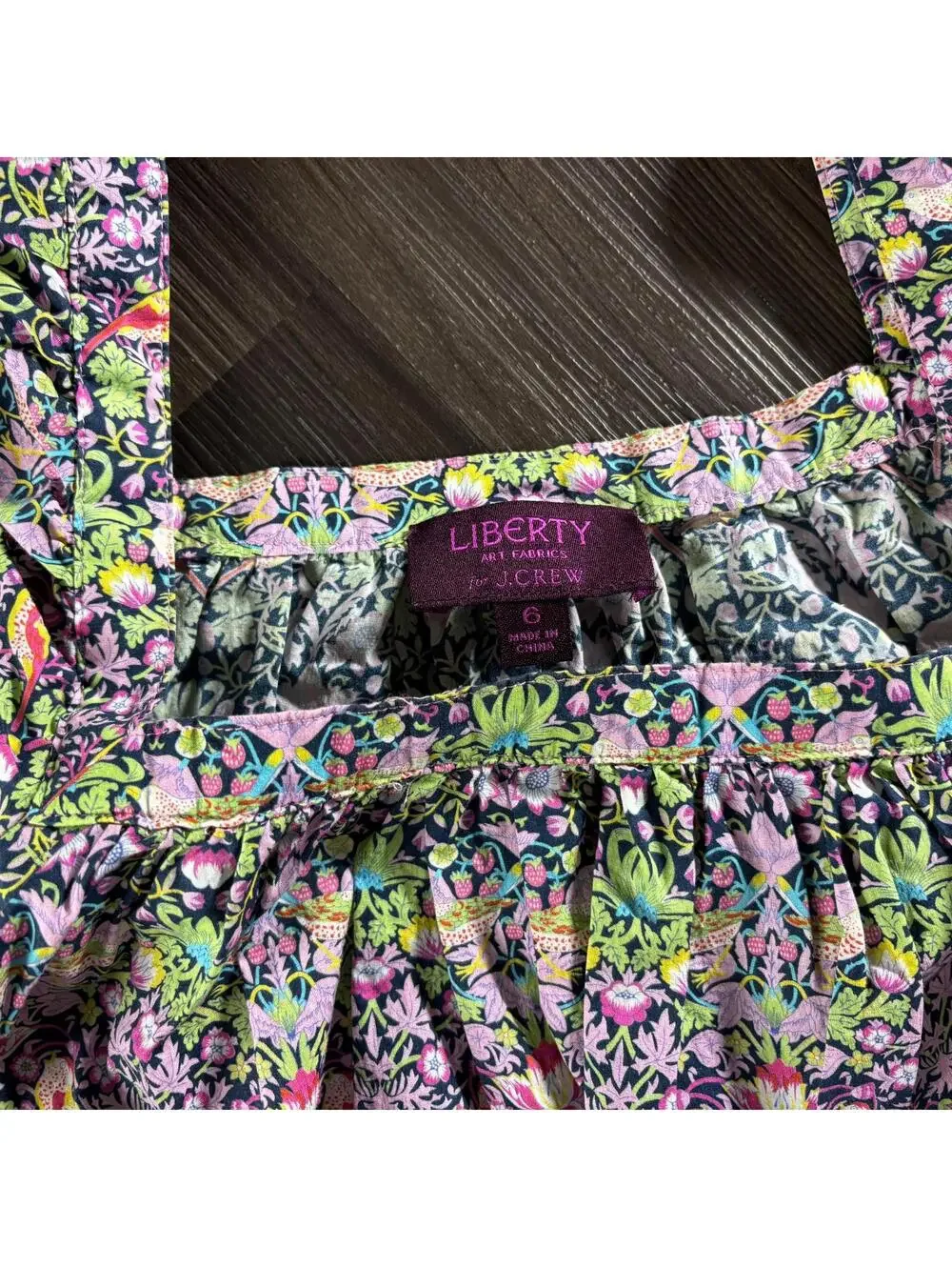 House of Liberty J Crew Sz 6 Floral Bird Print Top Squared Neck 3/4 Sleeves